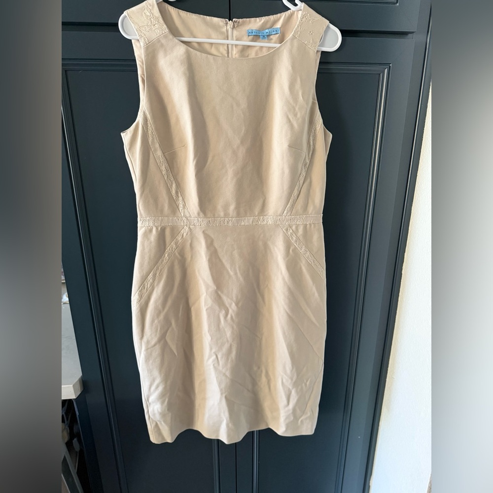 ANTONIO MELANI Sleeveless Beige Midi Sheath Dress